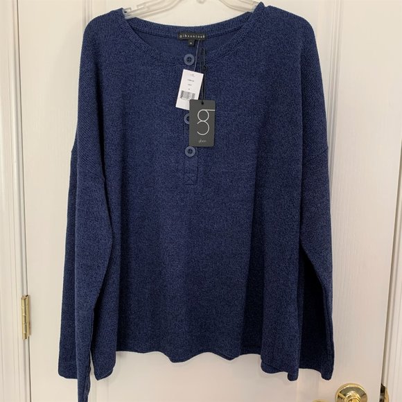 Gibson Nordstrom Ribbed Knit Henley Sweater Pullover Top Navy Blue Size 1X NEW - Picture 3 of 5